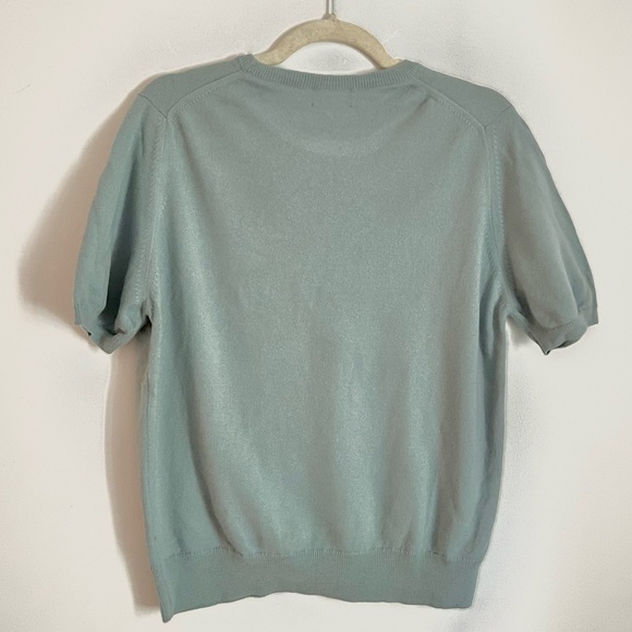 NEIMAN MARCUS Cashmere Collection Balloon Short Sleeve Top — Size XL, Light Blue - Picture 2 of 3